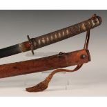 A Second World War Japanese katana with curved single edged blade, length approx 68.5cm, cast