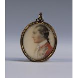British School - Oval Miniature Head and Shoulders Portrait of an Officer in Profile, watercolour,