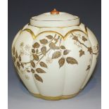 A Royal Worcester porcelain potpourri jar and inner cover, circa 1888, the lobed ovoid body