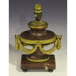 A 19th Century rouge marble and cast ormolu mounted table lamp in the form of a neoclassical urn,