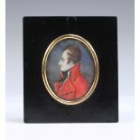 Villers - Oval Miniature Portrait of an Officer in Profile wearing a Red Jacket, watercolour,