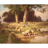 Charles Clair - Shepherdess and Shepherd tending their Flocks, a pair of early 20th Century oils