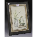 A Chinese Canton export watercolour on rice paper, mid to late 19th Century, depicting a vase of