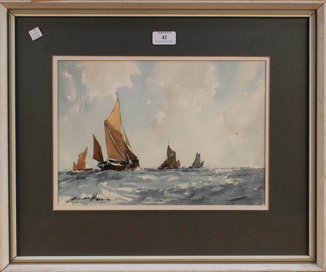 Edward Wesson - 'Thames Barges', 20th Century watercolour, signed recto, titled label verso,