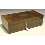 A blue baize lined mahogany case for a Massey's Patent Log, the lid retaining instructions for use
