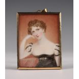 Late 19th Century British School - Miniature Half Length Portrait of a Lady wearing a Black Dress,