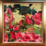 Shona Barr - Study of Rhododendrons, oil on canvas, circa 2007, signed, approx 89cm x 89cm, within a