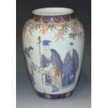 A Japanese Koransha Fukugawa porcelain vase, Meiji period, the ovoid body painted and gilt with a
