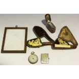 A small group of collectors' items, including two cased meerschaum pipes, a 19th Century