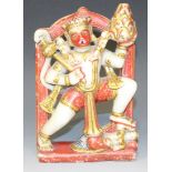 An Indian carved alabaster figure of Hanuman, late 19th Century, with gilt and red detail, height