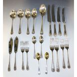 A silver Hanoverian feather edge pattern part canteen of cutlery, comprising six table knives and