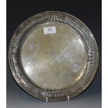 A sterling circular salver with pierced rim, diameter approx 28cm.