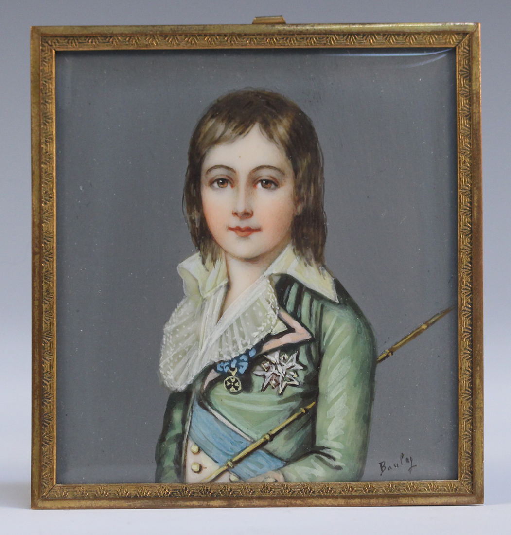 Bauly, after Alexandre Kucharski - Miniature Half Length Portrait of Louis XVII, watercolour, - Image 3 of 3