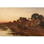 Benjamin Williams Leader - 'The Village Inn', oil on canvas, signed and dated 1889, approx 34cm x