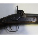 A 14 bore percussion sporting gun with part-octagonal barrel, length approx 91cm, border and foliate