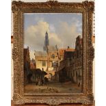 D. Pols - 'Street Scene in Amsterdam', 19th Century oil on panel, artist's name and titled Frost &