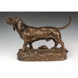 Jules Moigniez - Basset, a late 19th Century brown patinated cast bronze figure of a basset hound,