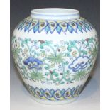 A Chinese doucai style porcelain vase, 20th Century, of ovoid form, painted with a band of
