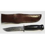 A Second World War period U.S. Navy utility sheath knife by Camillus with single edged clipped