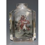 A Chinese inside painted glass snuff bottle, 20th Century, of faceted rectangular form, one side