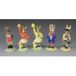 Five Royal Doulton Bunnykins figures, comprising 'John Bull', DB134, 'Milkman', DB125, 'Uncle