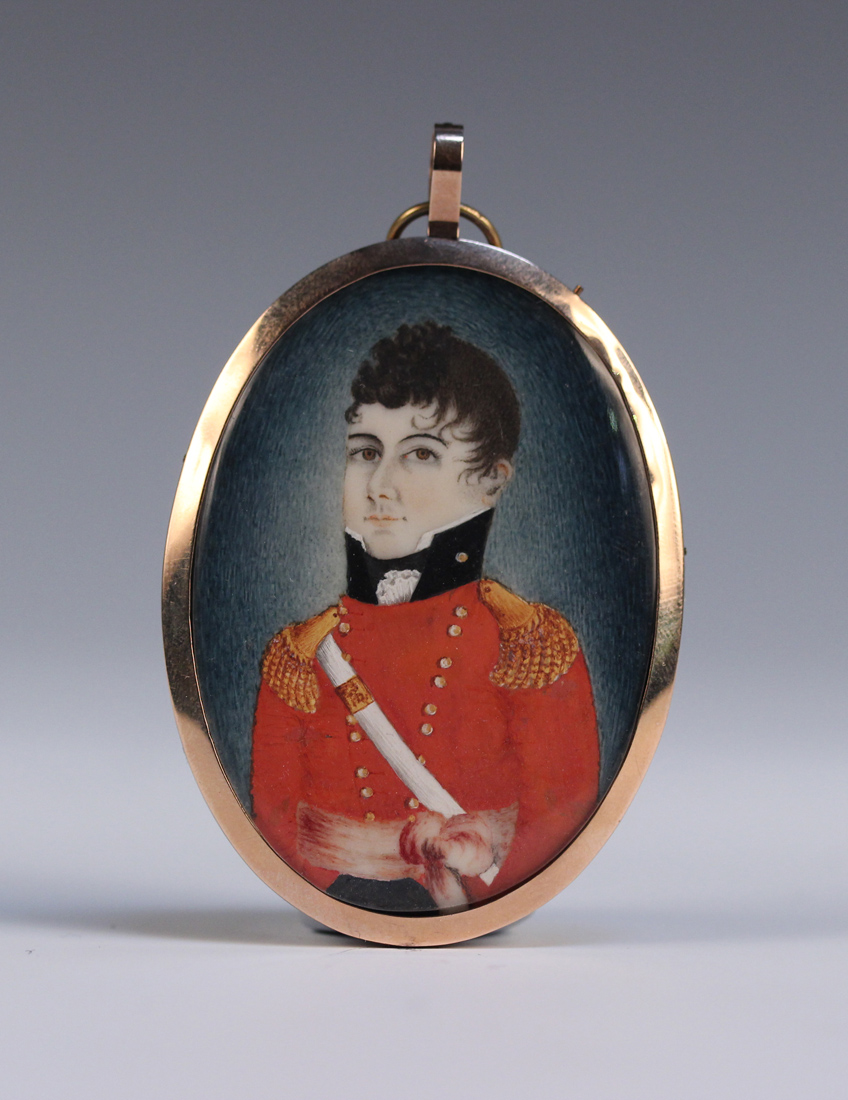 Late 18th/early 19th Century British Provincial School - Oval Miniature Half Length Portrait of an