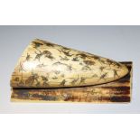 A Japanese shibayama inlaid ivory tusk paperweight, Meiji period, finely inlaid and lacquered with a