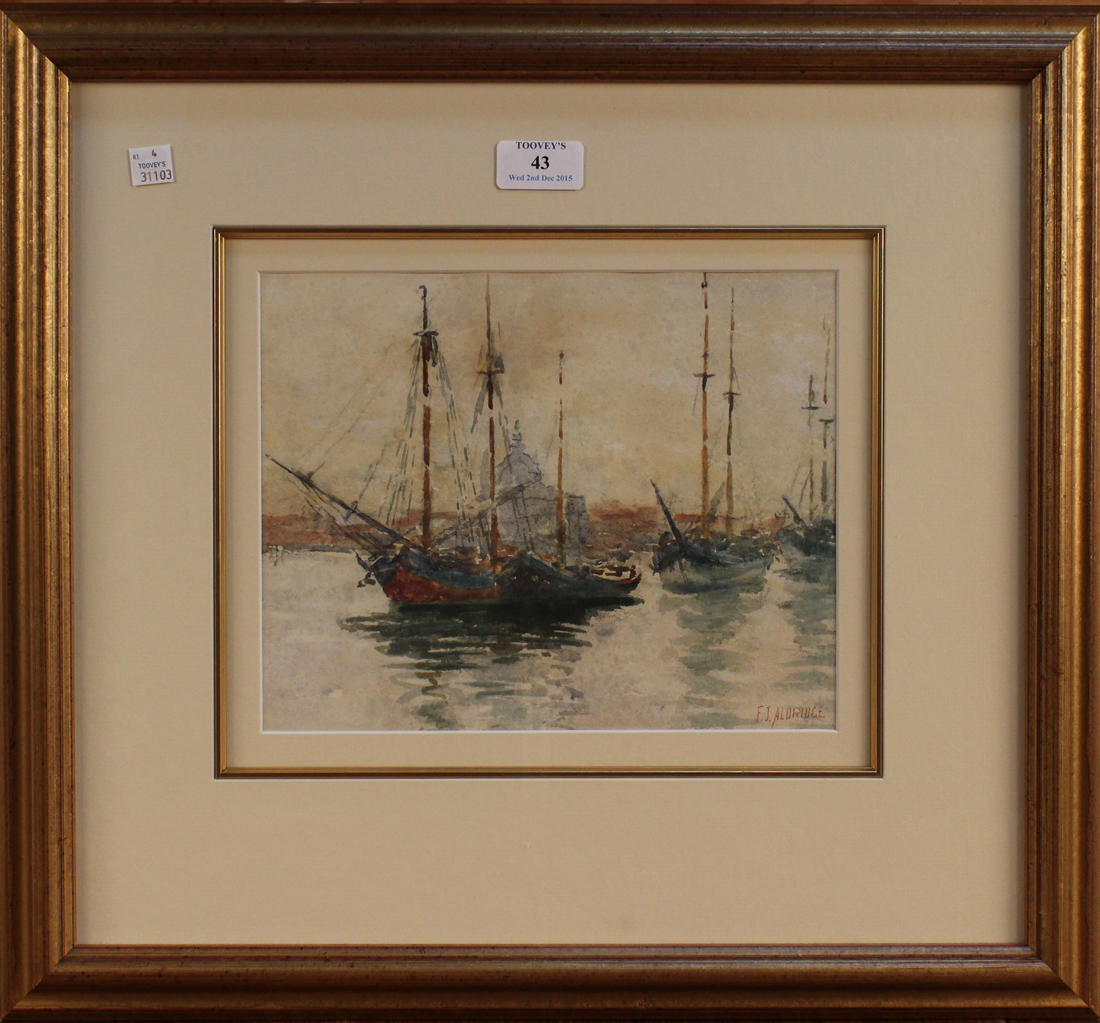 Frederick James Aldridge - Sailing Vessels in Coastal Waters, watercolour, signed, approx 20cm x