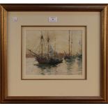 Frederick James Aldridge - Sailing Vessels in Coastal Waters, watercolour, signed, approx 20cm x