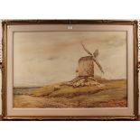 Claude Hayes - Shepherd and Flock near a Windmill, late 19th/early 20th Century watercolour, signed,
