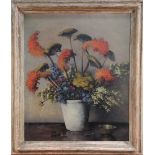 Frank Potter - 'Mixed Flowers' (Still Life Study of Red Hot Pokers, Achillea, Mimosa and