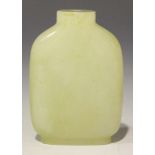 A Chinese pale celadon jade snuff bottle, Qing dynasty, of well hollowed flattened and rounded