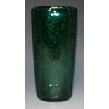 A Norwegian Hadeland green glass vase, of square slightly tapered form with bubble inclusions,