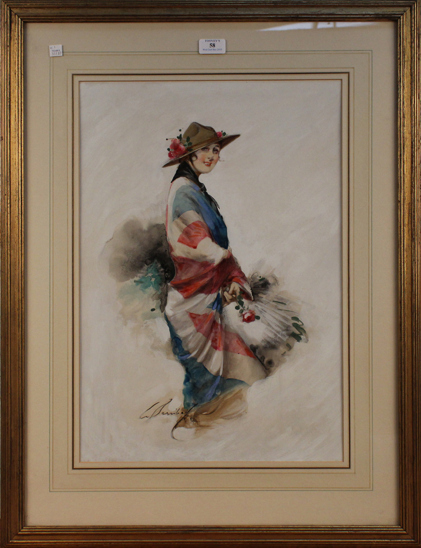 William Henry Barribal - Young Lady Allegorical of Great Britain, watercolour and gouache, signed