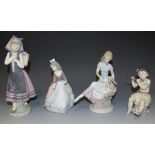 Four Lladro porcelain figures, comprising Nature's Bounty, No 1417, Nature's Song, No 6310, Jolie,