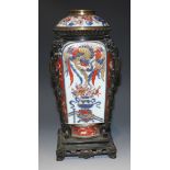 A Japanese Imari porcelain and European brown patinated bronze mounted oil lamp base, 19th