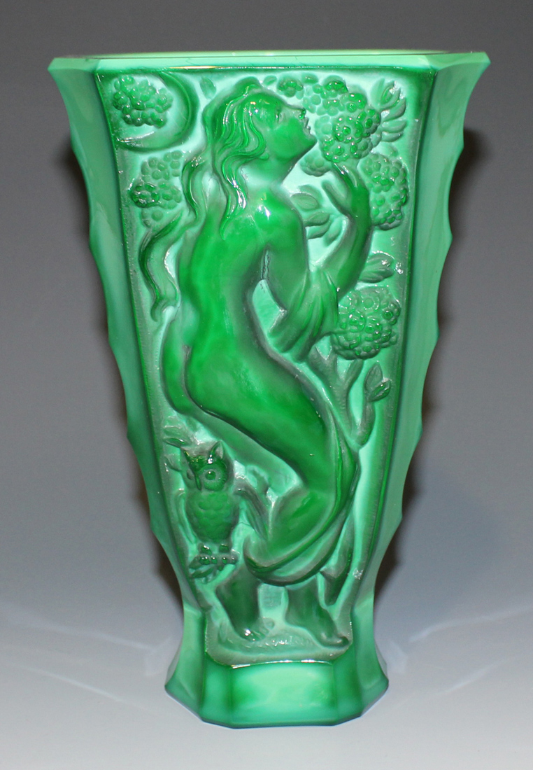 An Art Deco malachite glass vase, in the manner of Heinrich Hoffmann, of octagonal tapering form, - Image 2 of 2
