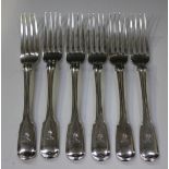 A set of six early Victorian Irish silver Fiddle and Thread pattern dessert forks, Dublin 1839 by