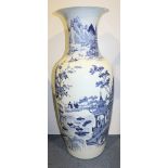 A large Chinese blue and white porcelain vase, late 19th Century, the tapered cylindrical body and