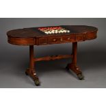 A Regency rosewood backgammon and chess sofa table, attributed to Gillows of Lancaster, the