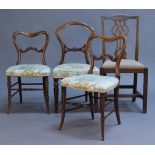 A pair of mid-Victorian walnut spoon back bedroom chairs, a similar bedroom chair and a George III