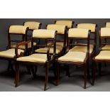 A harlequin set of thirteen Regency and later mahogany and beech dining chairs, consisting of