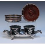 A pair of 20th Century plated wine coasters with gadrooned rims and pierced sides, diameter approx