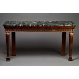 A late 19th/early 20th Century George III style mahogany serving table, the verde-antico marble