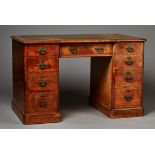 A mid-Victorian bird's eye maple twin pedestal desk by S. Toplis & Son, Berners Street, London,