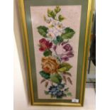A framed & glazed Victorian footstool tapestry cover (restored).
