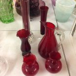 A collection of Ruby glassware to include Murano jug and vase