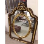 French style gold & brown arched mirror. 88 x 107cm.