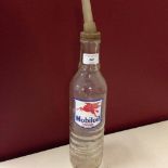 Old Mobiloil Vacuum glass bottle with spout, approx 13" tall.