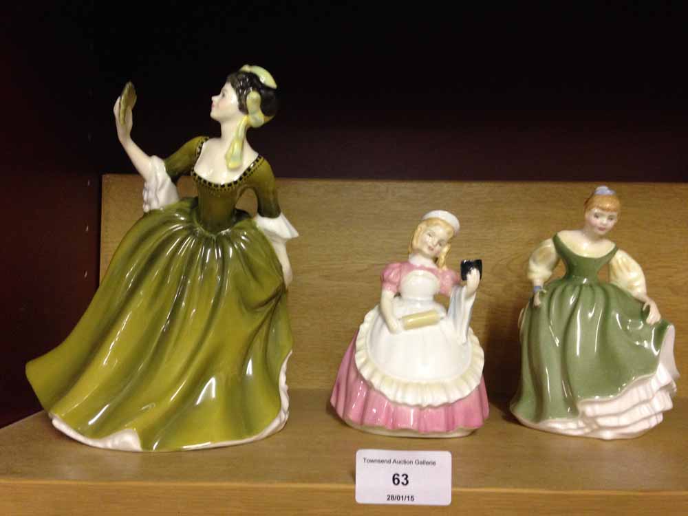 3 Royal Doulton figures: Simone HN2378, Fair Maiden HN2211 & Cookie HN2218